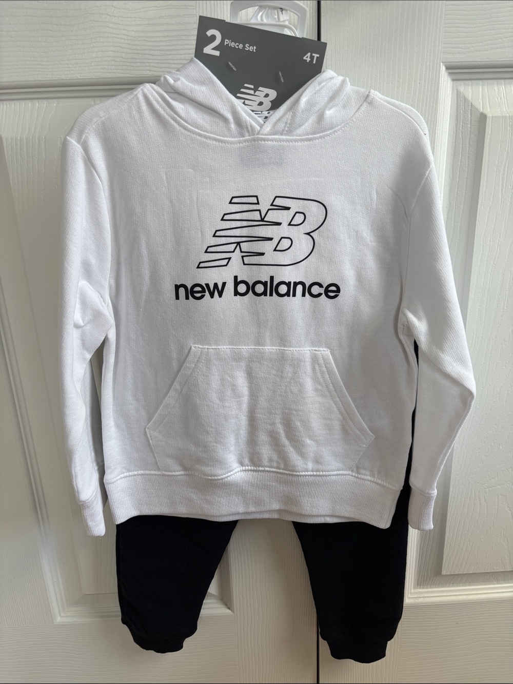 New Balance White Hoodie with Black Jogger Pants - Kids